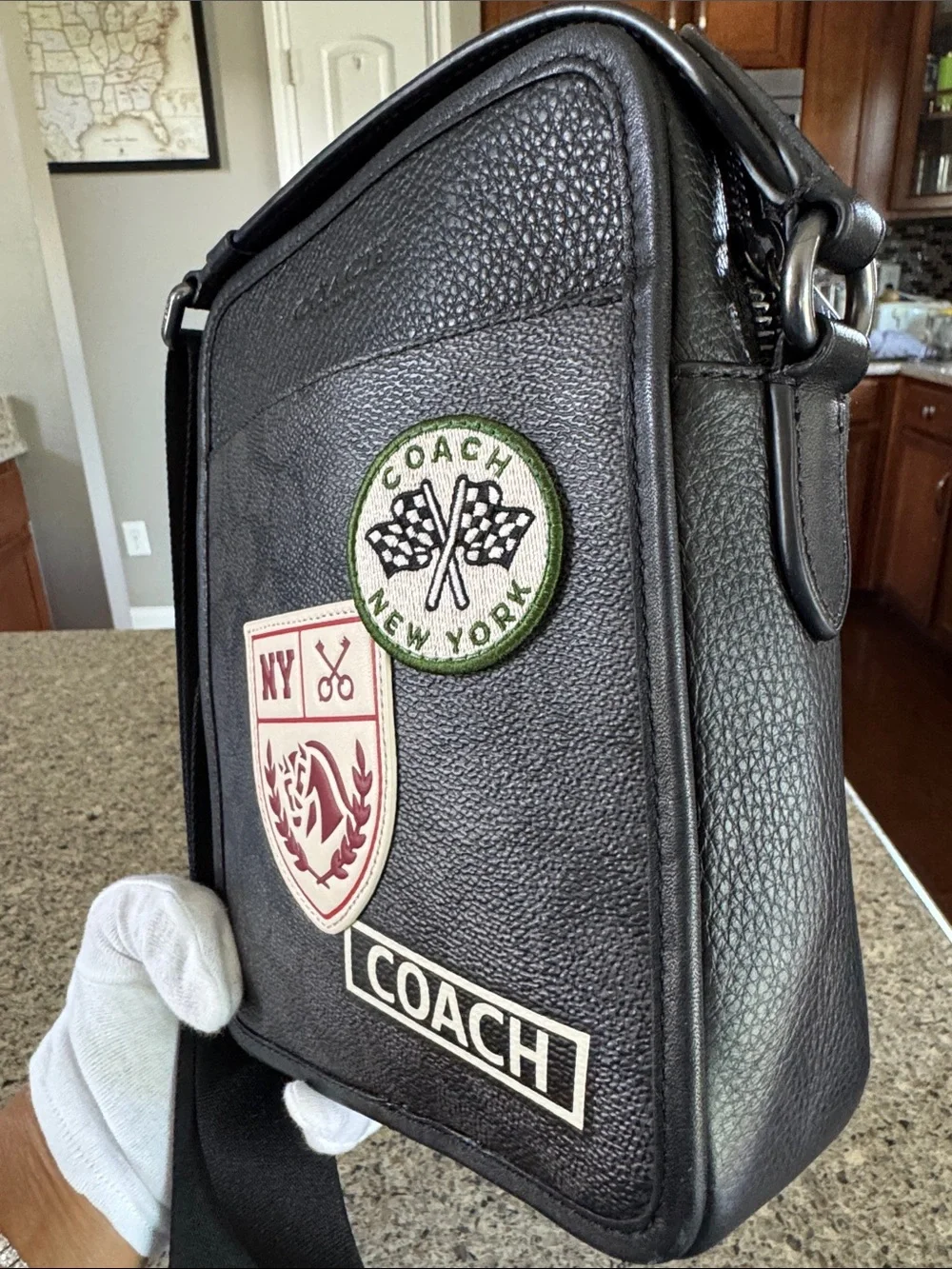 Coach Black Men's Messenger Bag with Red & Green Patches
